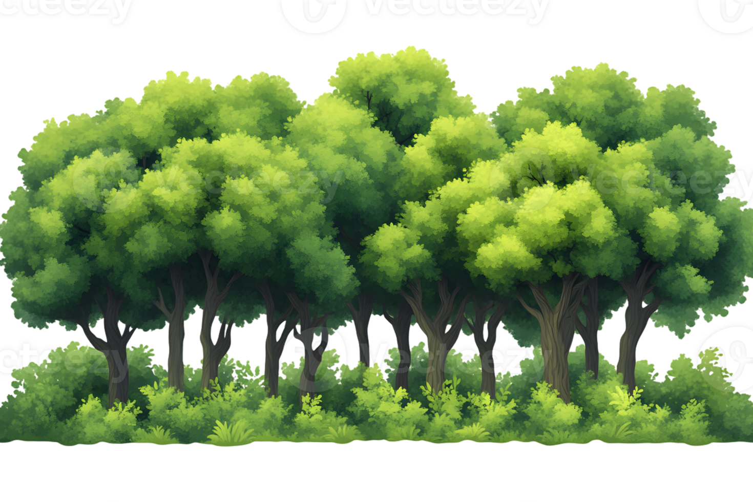 Lush Green Forest Tranquil Nature Scene Treetops Foliage Illustration png