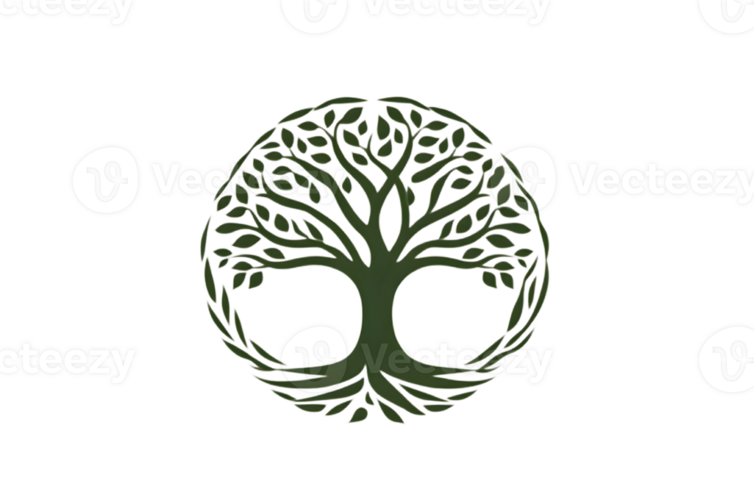 Life Tree Symbol Circular Design with Branches and Leaves for Nature Spirituality and Harmon png