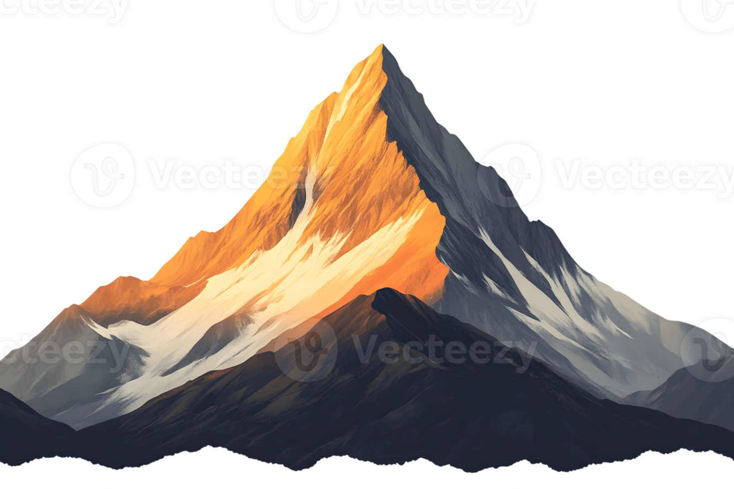 Majestic Mountain Peak Illuminated by Golden Light SnowCapped Summit Natures Grandeur Land png