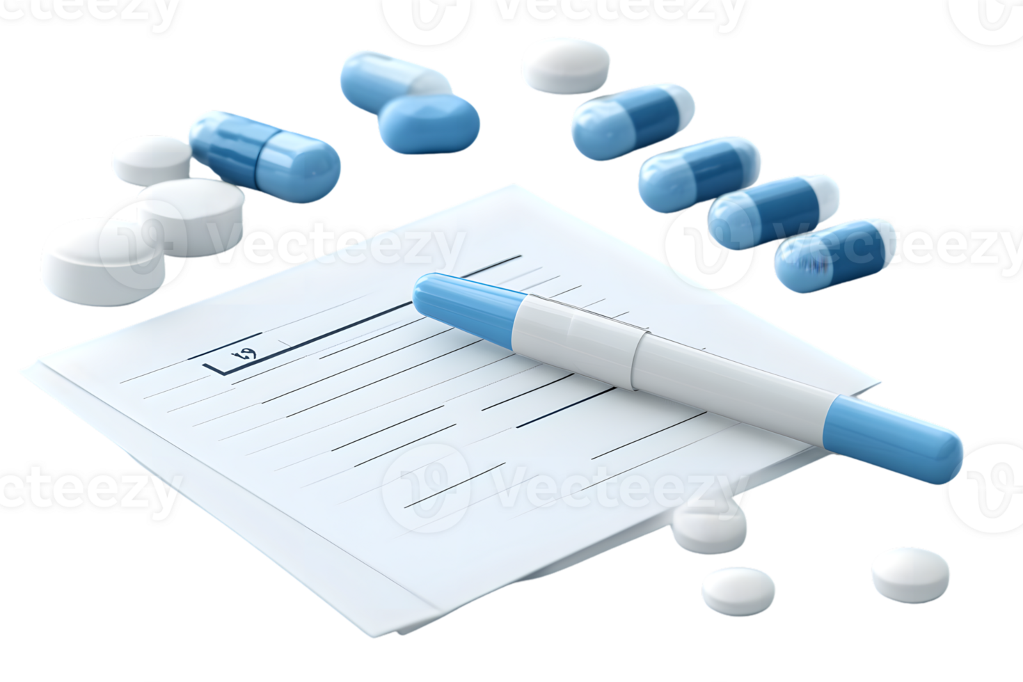 Medical Prescription and Medication Display with Pills Capsules Pen and Notepad for Healthca png