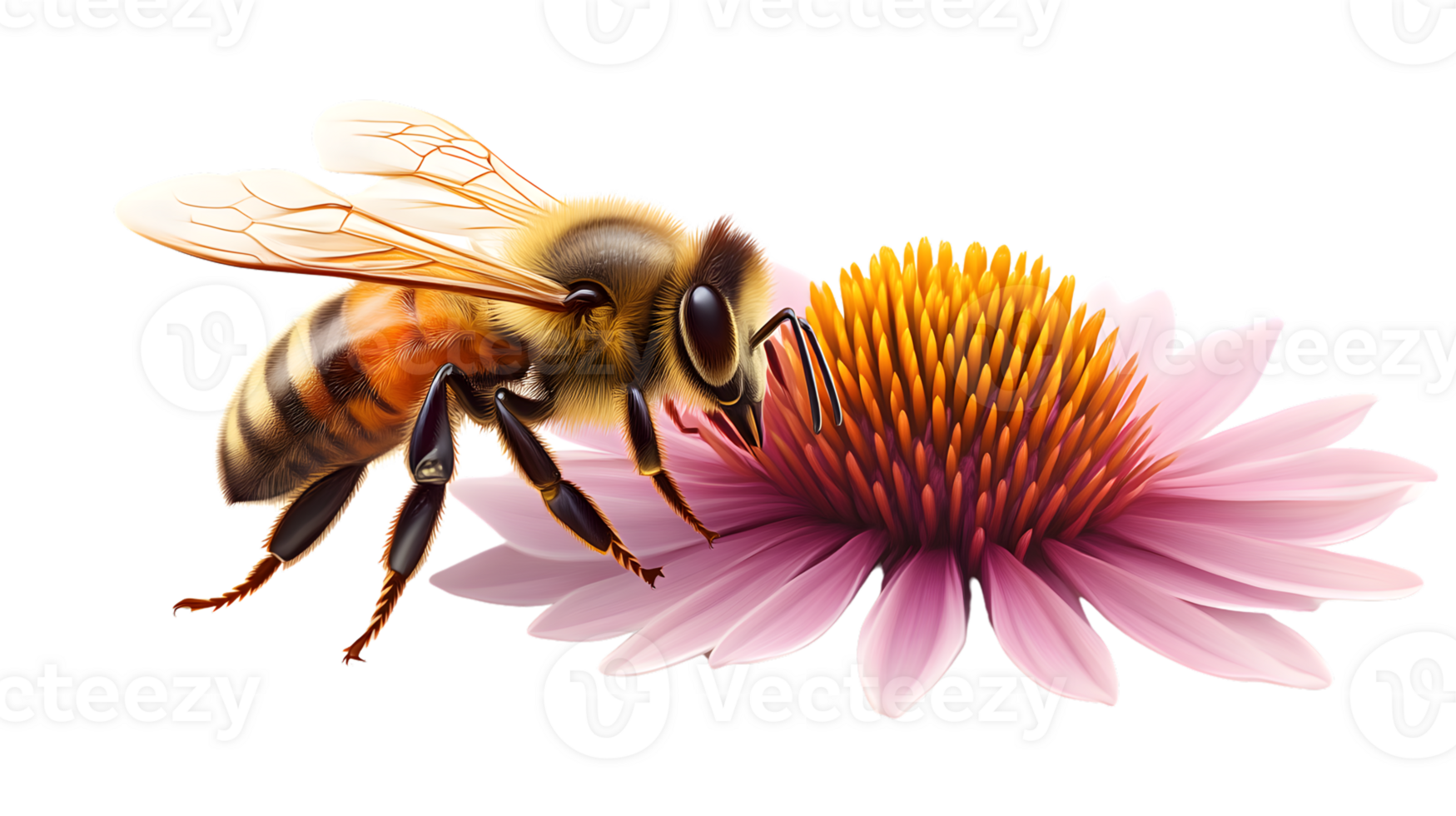 A bee pollinating a vibrant flower showcasing natures intricate beauty and the vital role of png