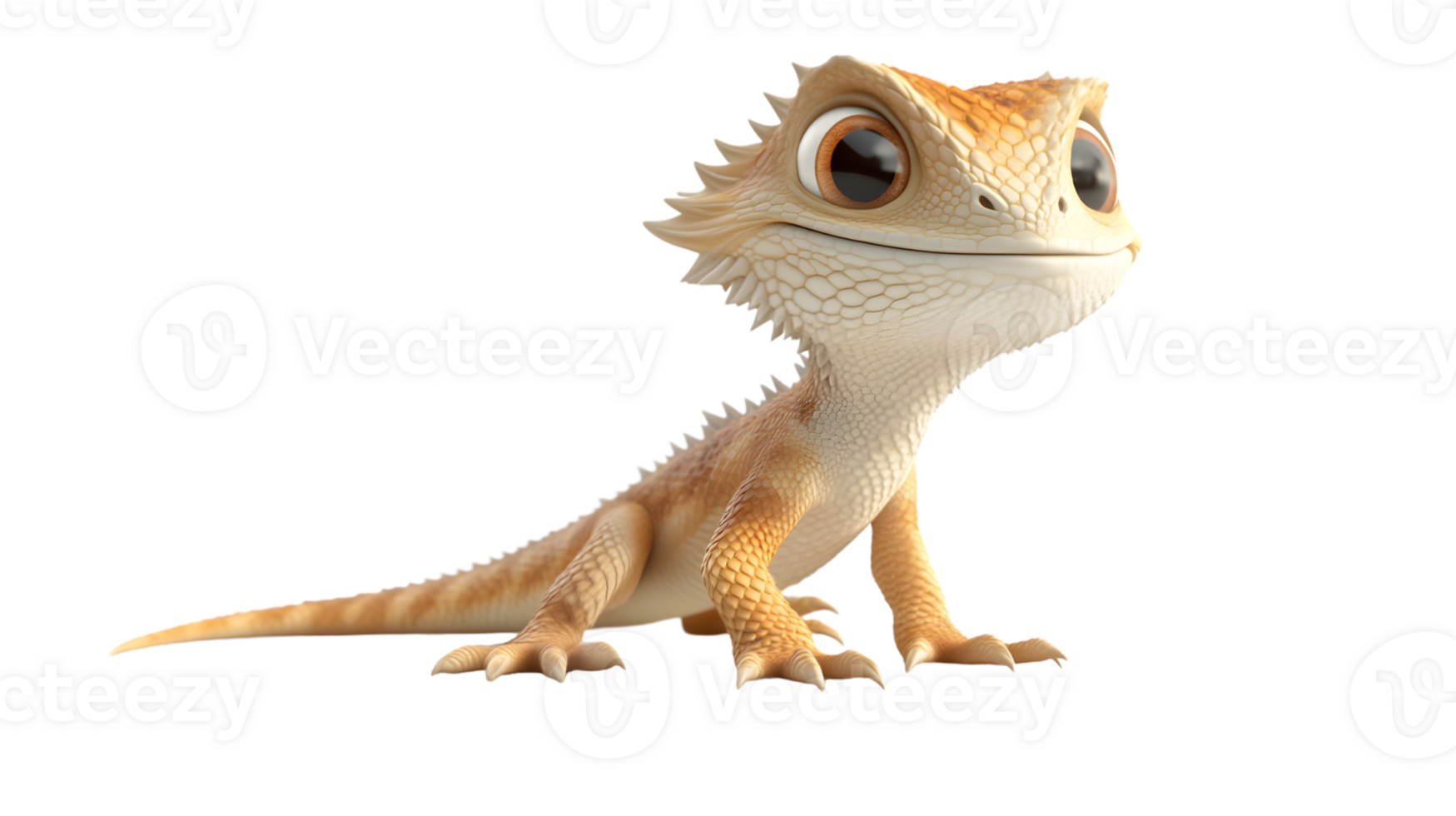 A charming animated reptile with expressive eyes and detailed scales ideal for educational con png