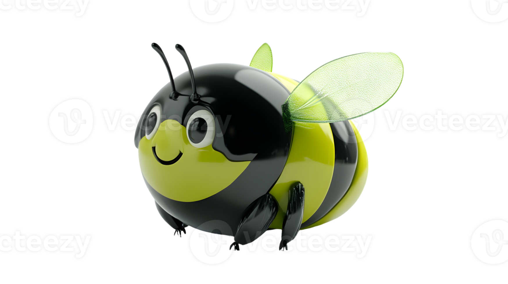 A cheerful cartoon bee with bright yellow and black stripes perfect for nature education and png