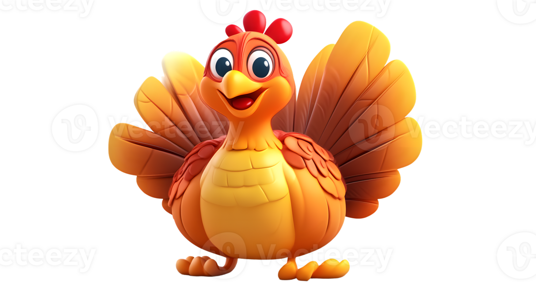 A cheerful cartoon turkey with vibrant feathers and a friendly expression perfect for festive png