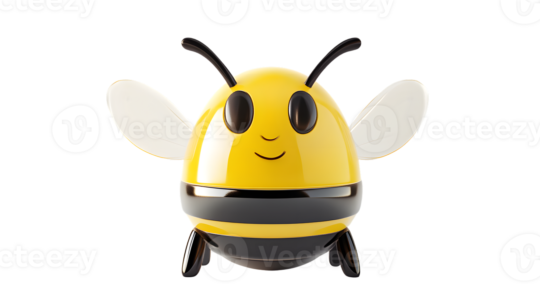 A cute cartoonish bee character with bright yellow and black stripes perfect for childrens c png