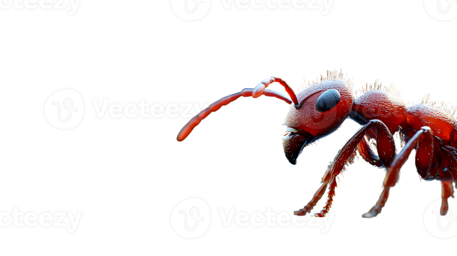 A detailed closeup of a red ant on a black background showcasing its intricate features and v png