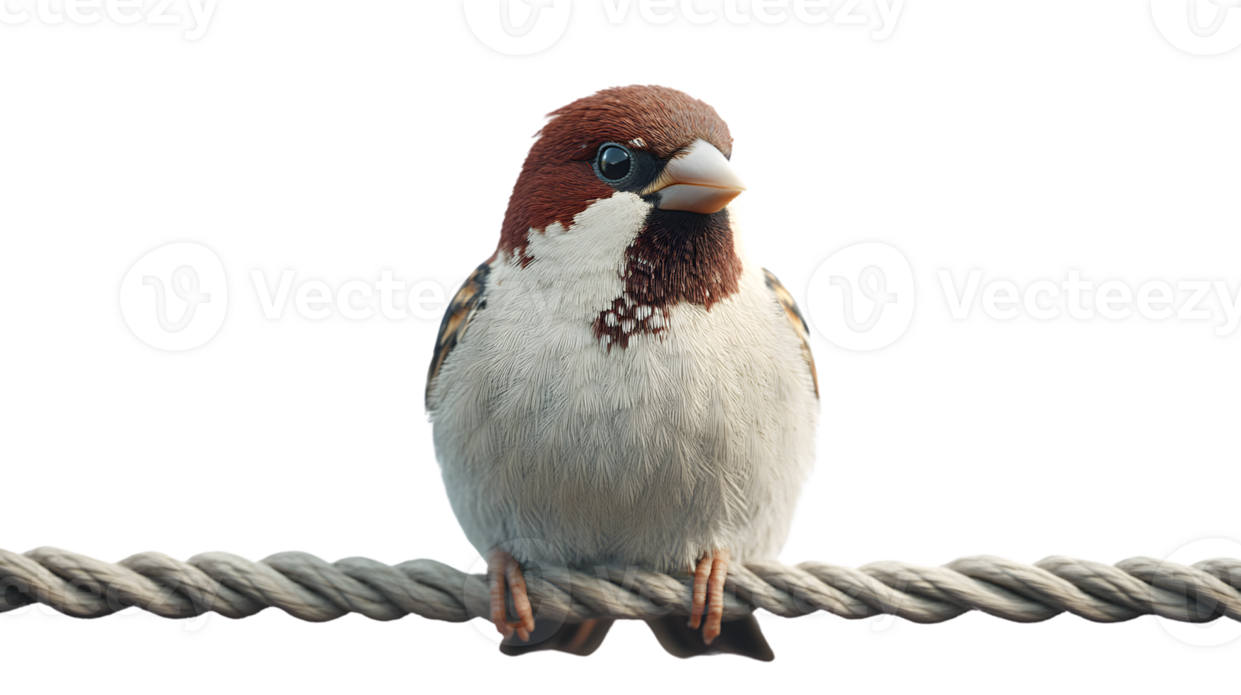 A small bird perched on a rope showcasing detailed feathers and vibrant colors for nature and png