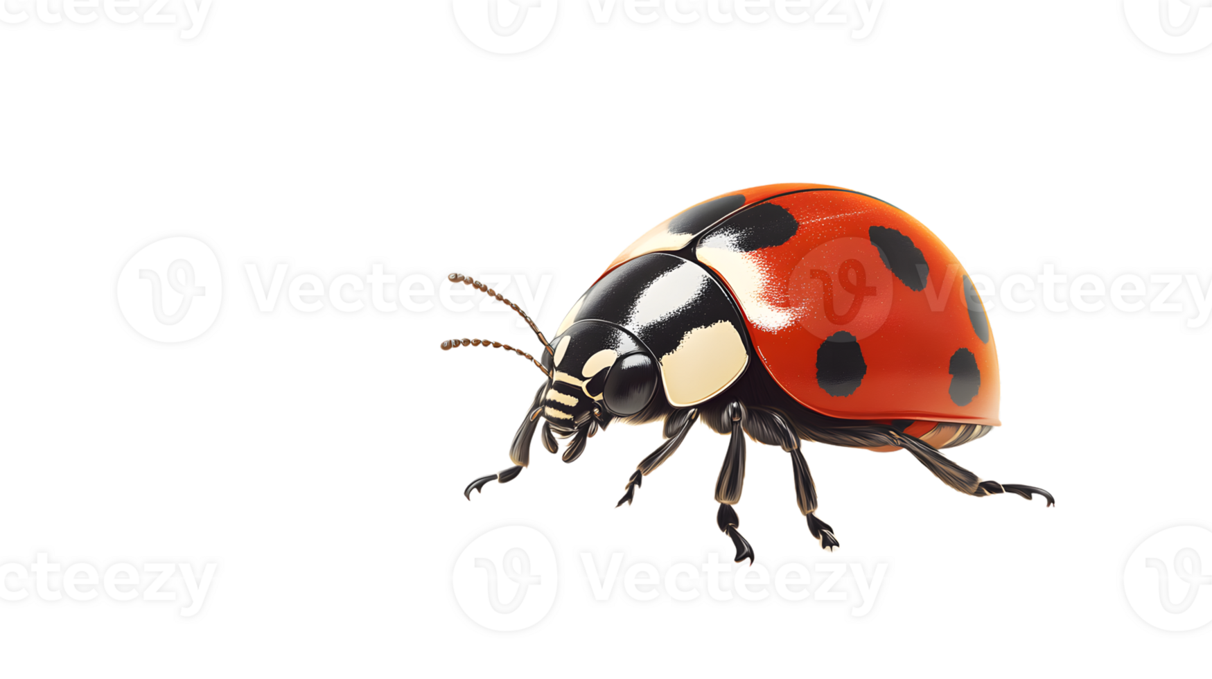 A vibrant insect with a glossy red shell and black spots perfect for nature education and de png