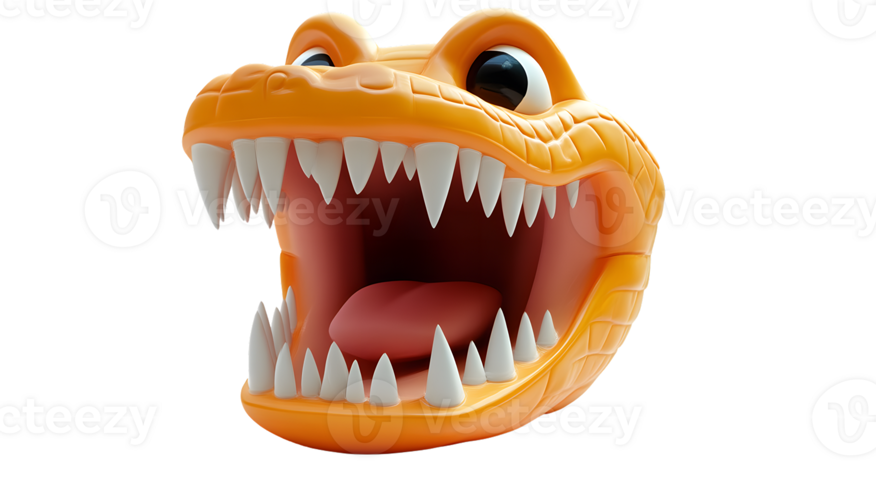 A vibrant orange reptile head with an open mouth showcasing sharp teeth and a detailed tongue png