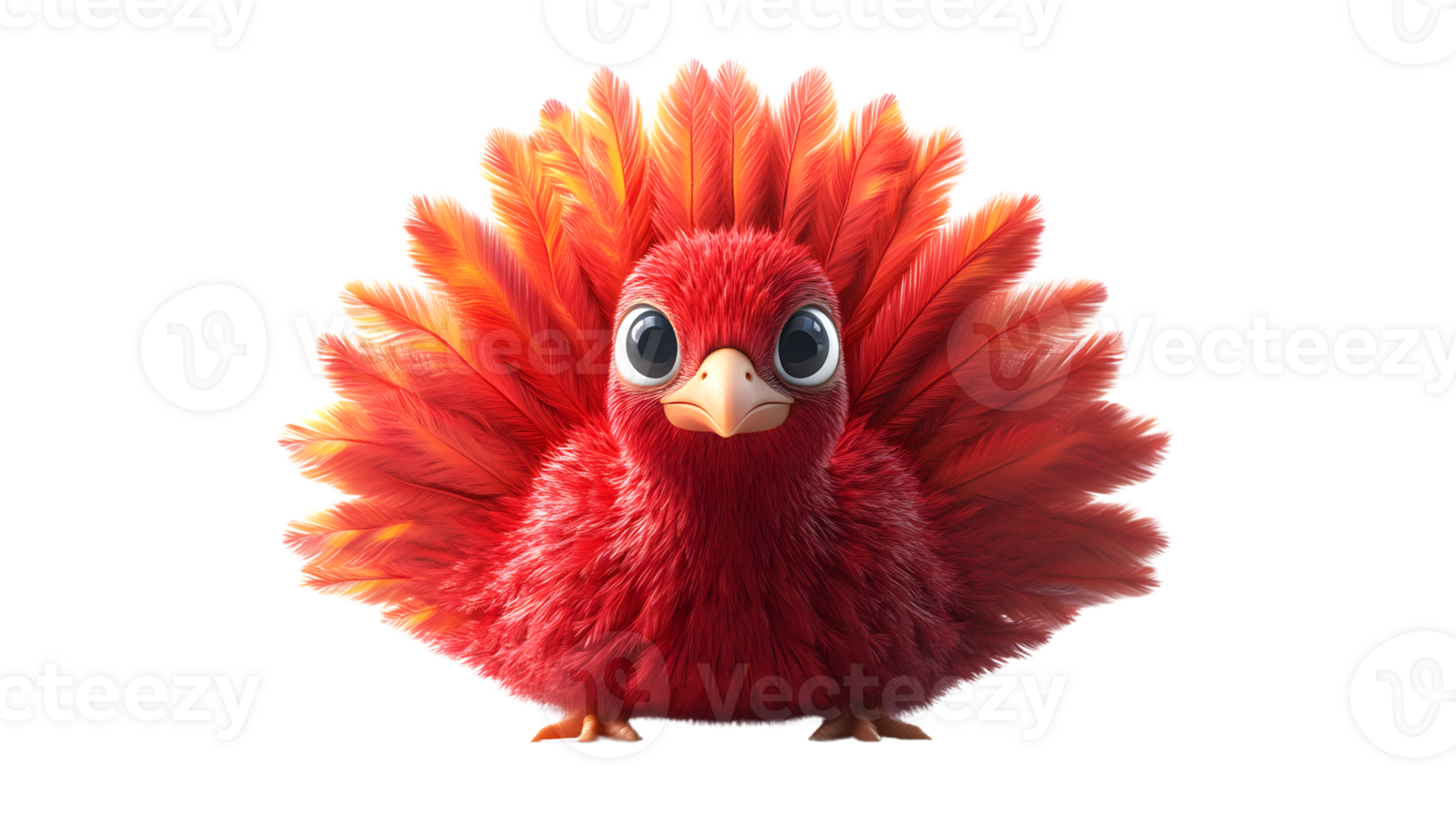 A vibrant red bird with fluffy feathers and expressive eyes perfect for whimsical designs and png