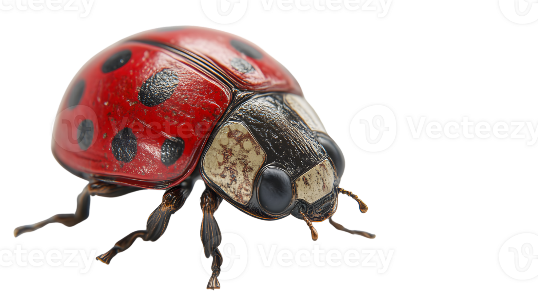 A vibrant red insect with black spots and detailed features perfect for nature education and png