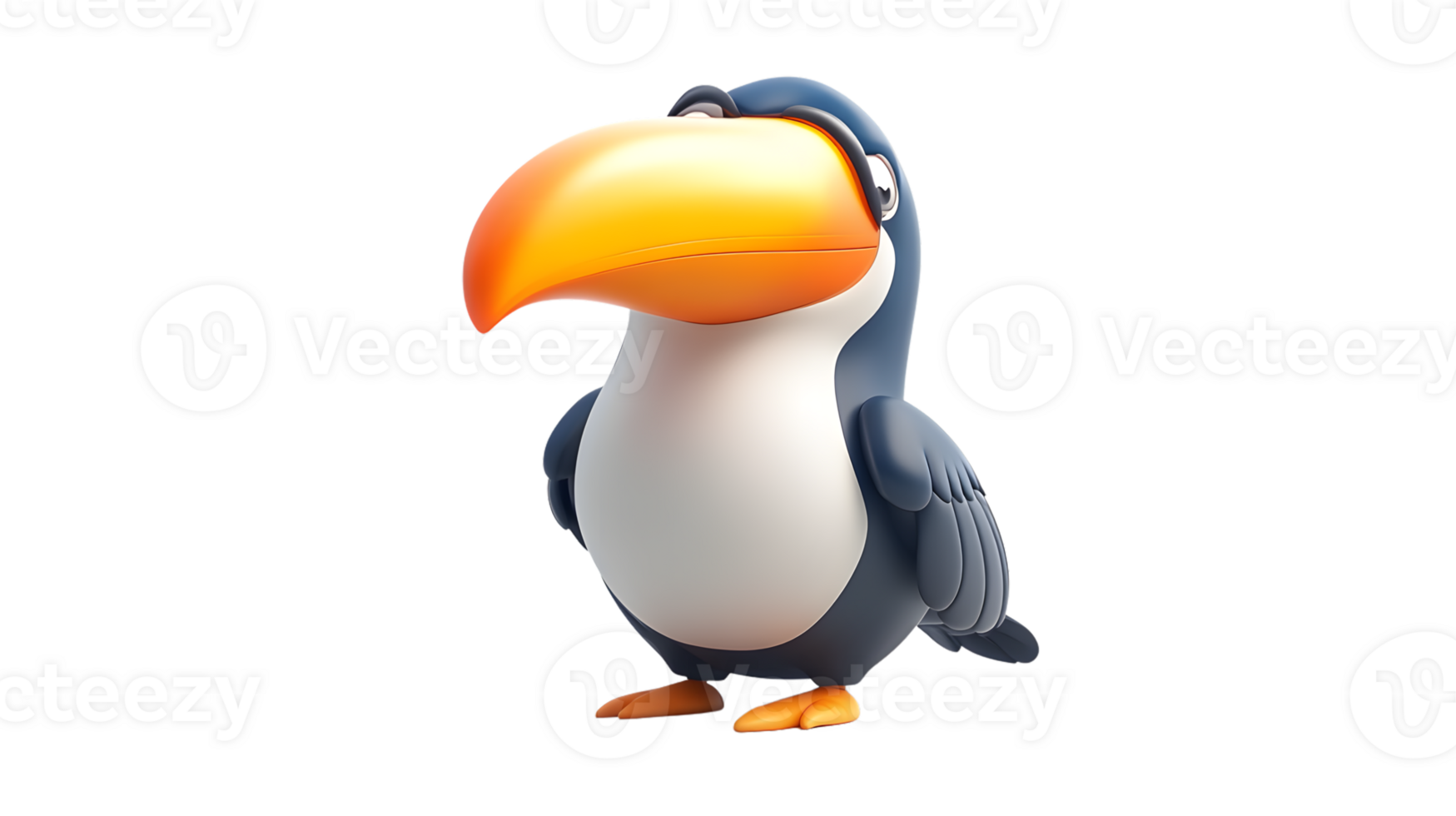A vibrant toucan with a large colorful beak standing confidently against a black background png
