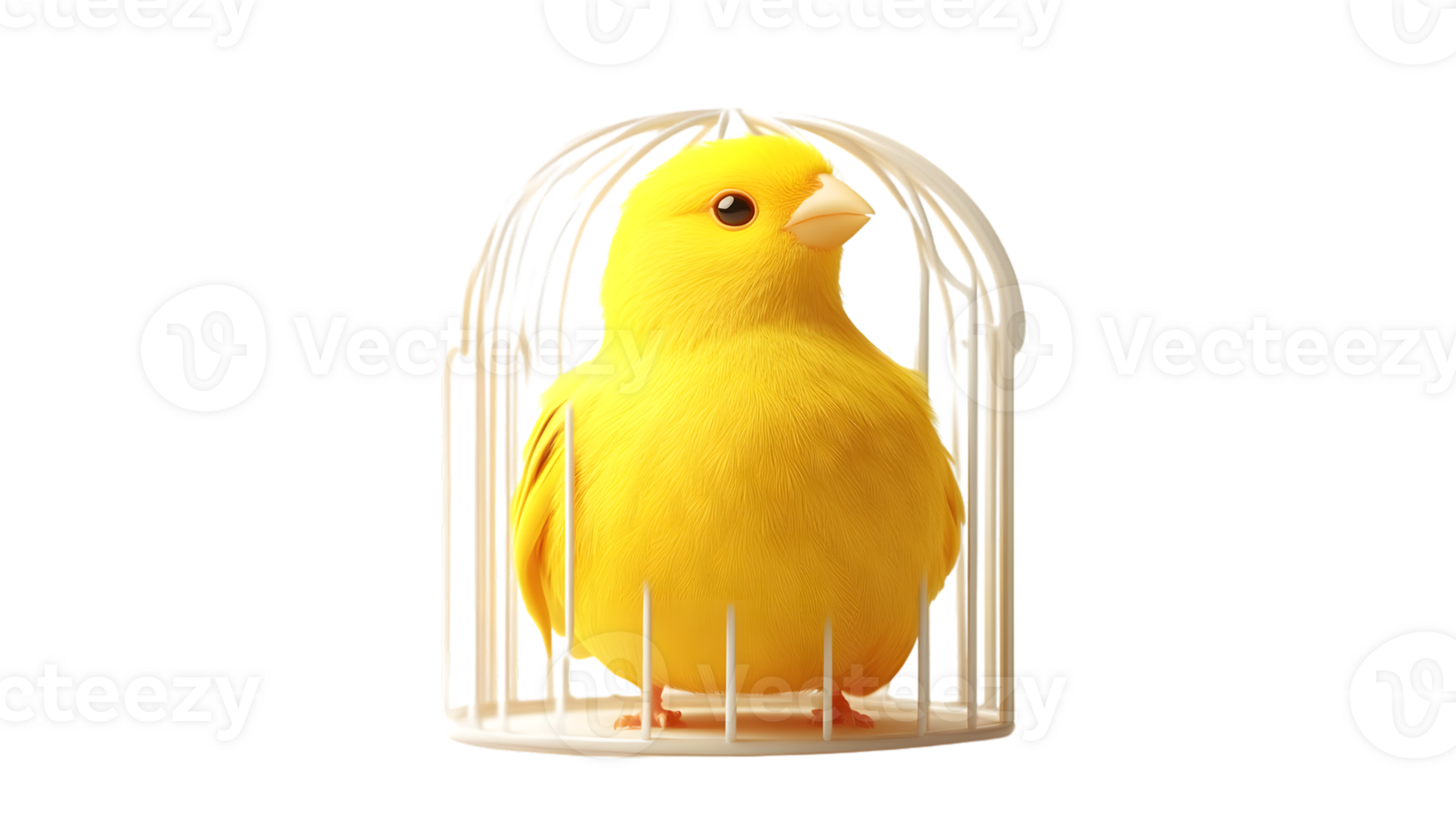 A vibrant yellow bird perched inside a delicate white cage symbolizing freedom and captivity png