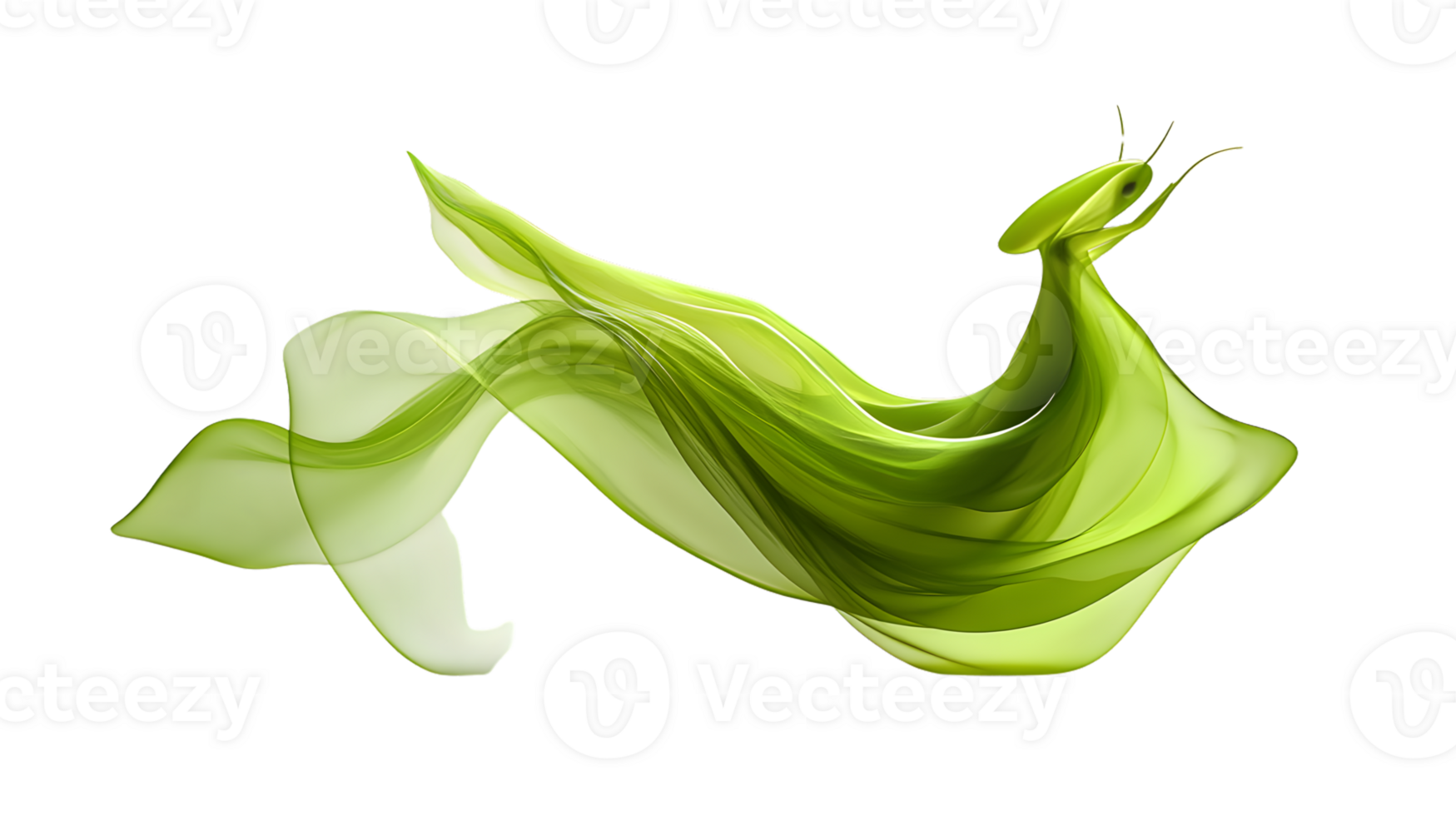 Abstract Green Insect with Flowing Wings on Black Background png