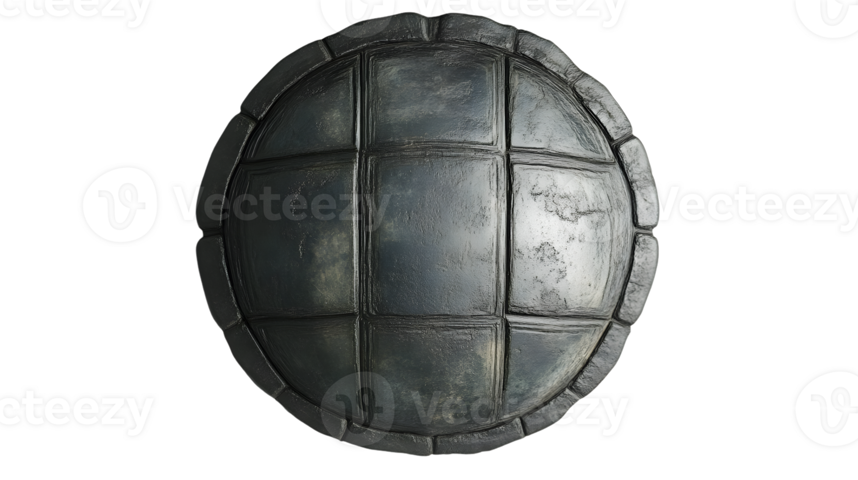 Ancient Shield with Worn Metal Texture and Segmented Design for Fantasy or Historical Themes png
