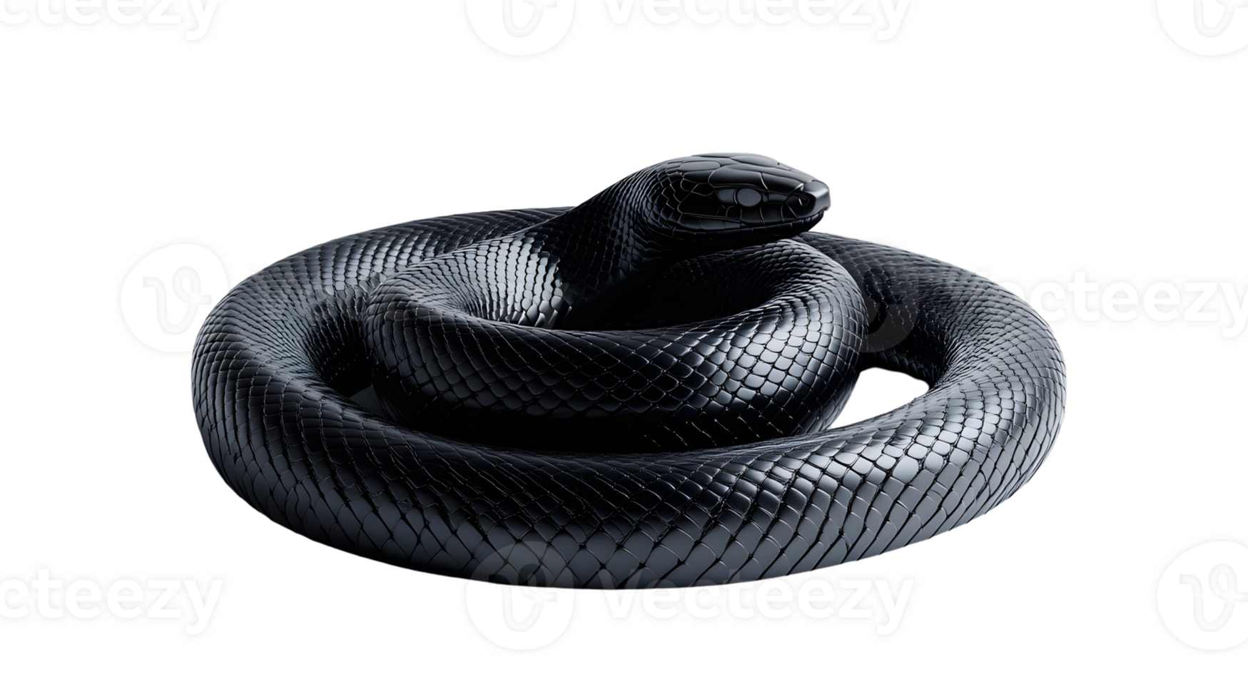 Black Snake Coiled in a Defensive Position Detailed Scales HighContrast Image for Nature and png