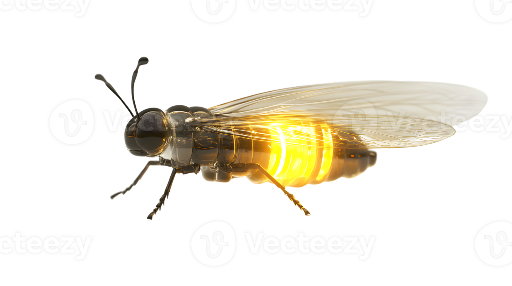 Bioluminescent Insect with Glowing Body and Transparent Wings Perfect for Science Fiction Fan png