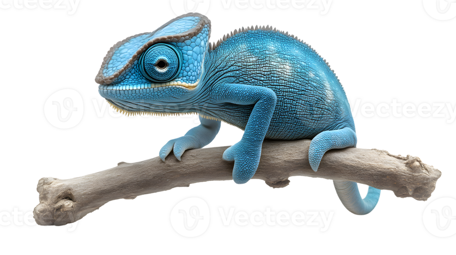 Blue Chameleon on Branch Reptile CloseUp Exotic Animal Photography png