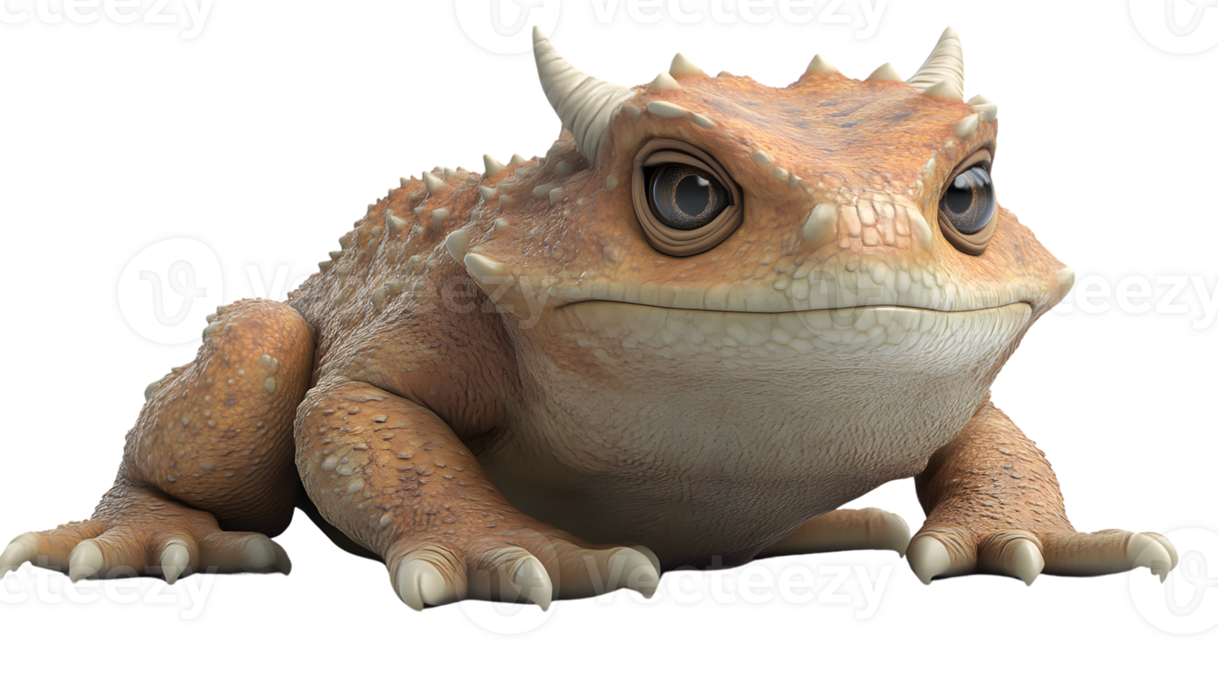 Cartoon horned toad cute fantasy creature 3D render digital art illustration game asset png