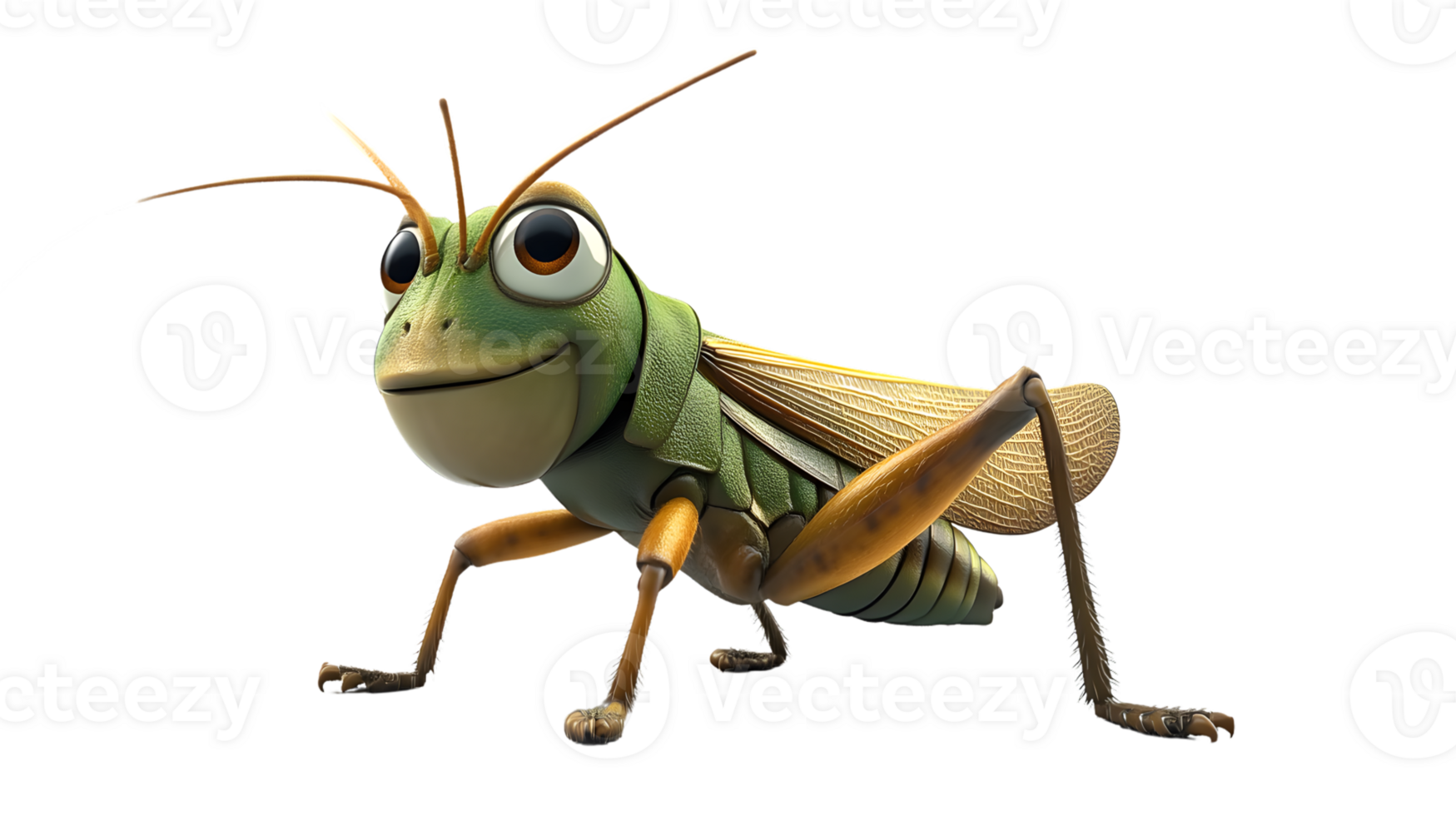 Cartoon Grasshopper with Expressive Eyes and Detailed Wings Perfect for Animation Childrens png
