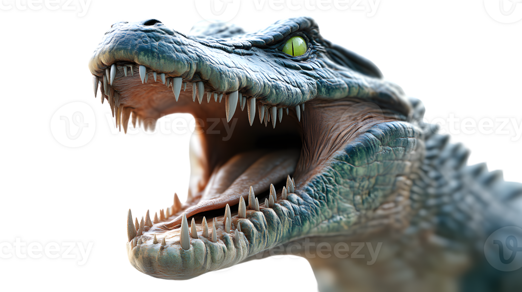Closeup of a Reptilian Creatures Head with Open Jaws png