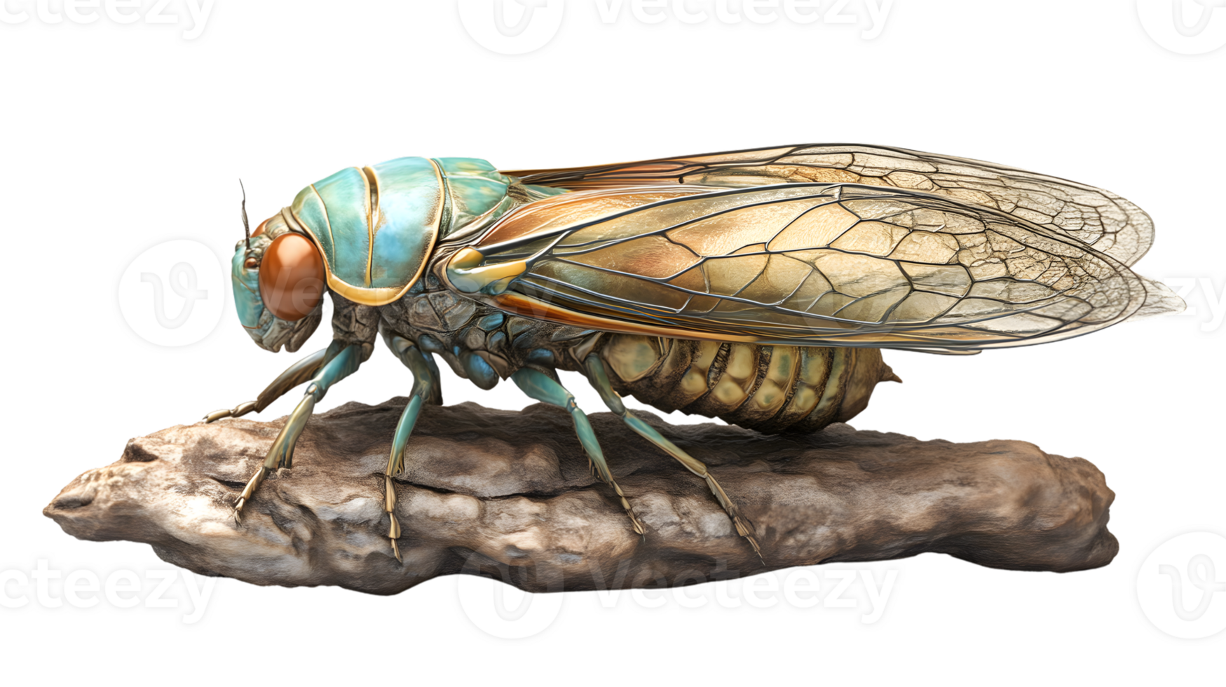 Closeup of a vibrant cicada on a rock detailed insect wings and body textures macro photogra png