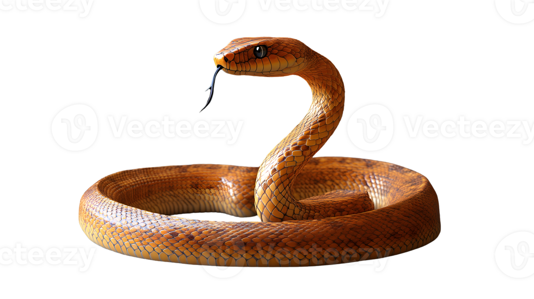 Detailed Illustration of a Coiled Snake with Intricate Scales and Alert Posture for Wildlife N png