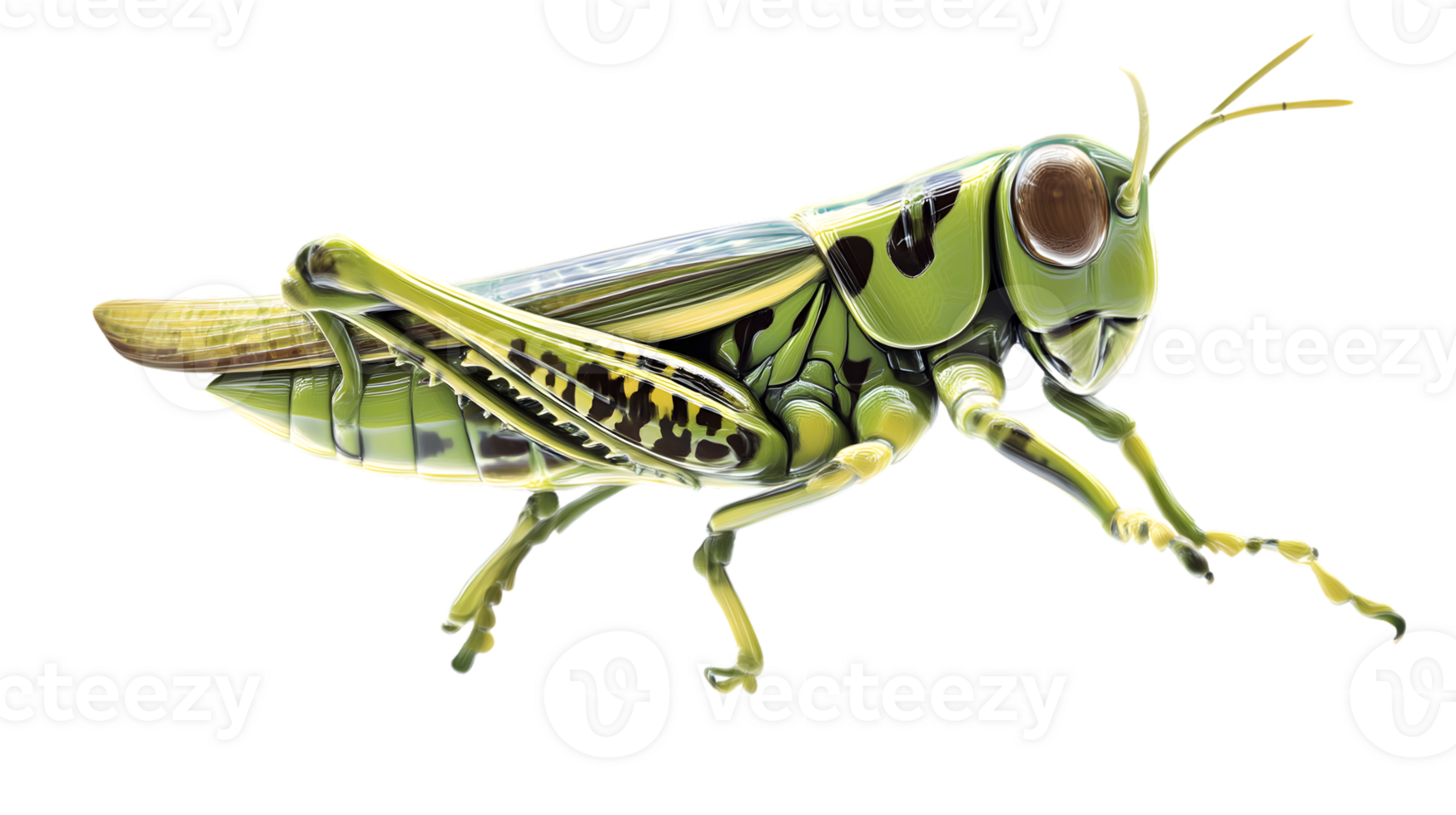 Detailed Illustration of a Green Insect with Long Antennae and Strong Legs Perfect for Educati png