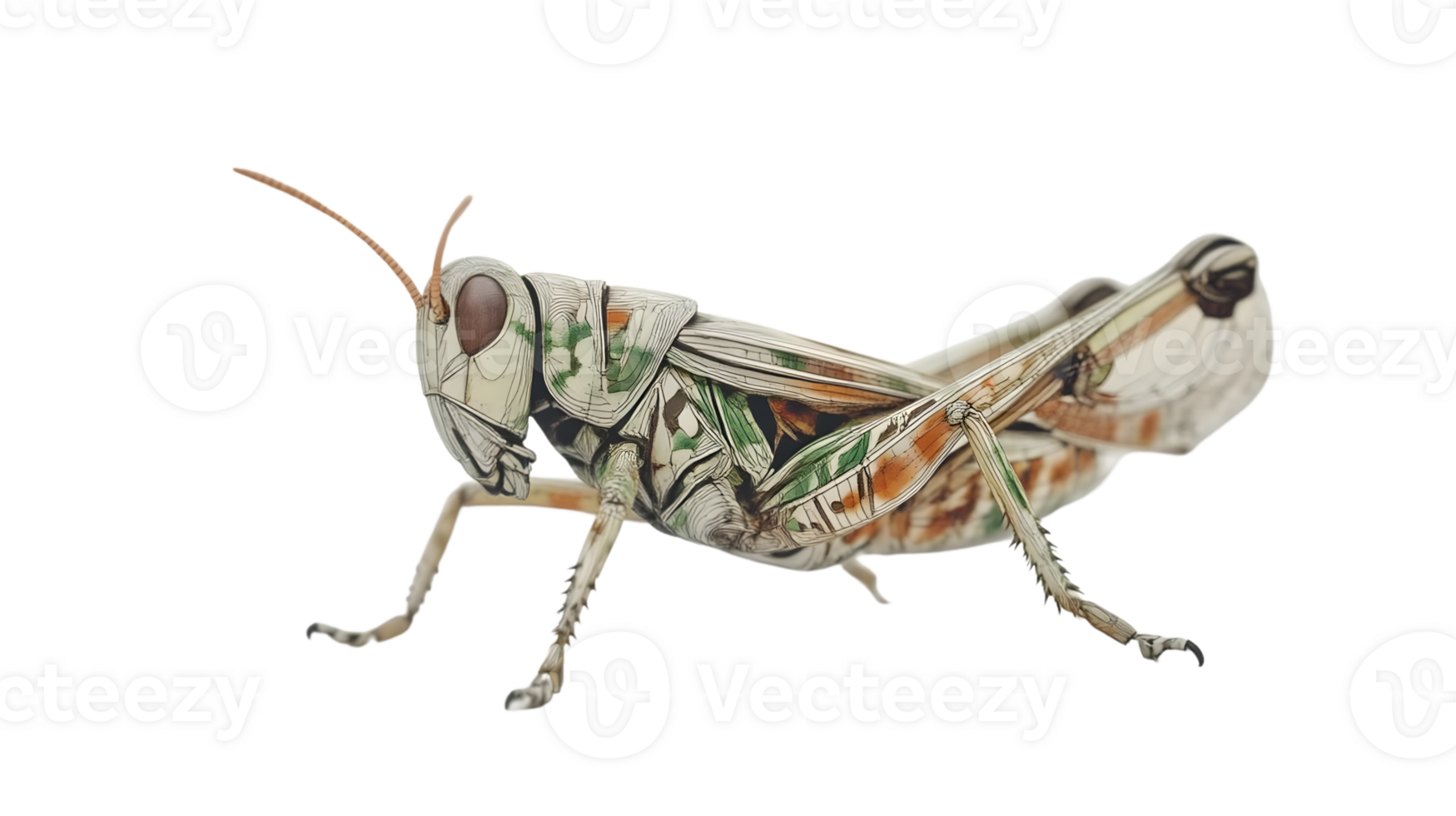 Detailed Illustration of an Insect with Intricate Patterns and Natural Camouflage Features for png