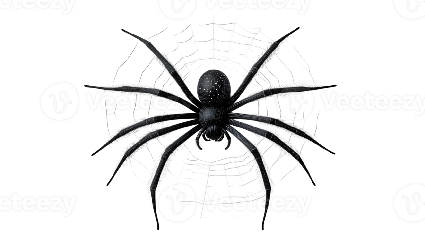 Eerie Spider in a Web A Detailed Illustration of an Arachnid on Its Web Perfect for Halloween png