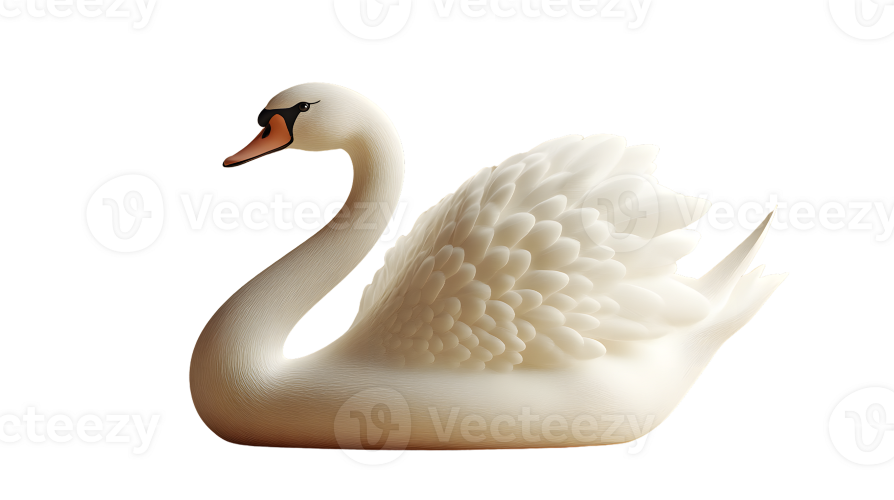 Elegant White Swan with Detailed Feathers on a Black Background Perfect for Nature and Wildlif png