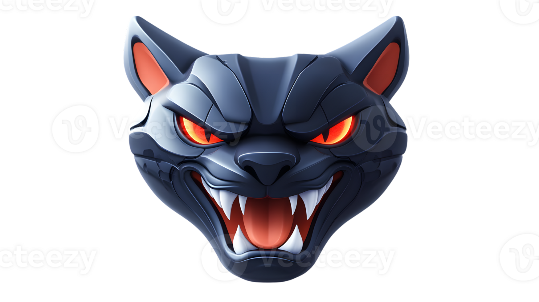 Fierce Panther Head with Glowing Eyes and Sharp Fangs Digital Artwork for Fantasy Horror and png