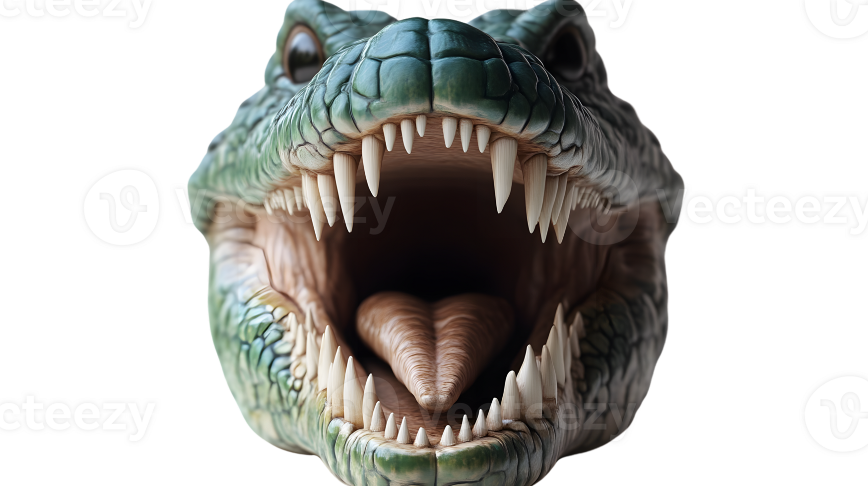 Fierce Reptile Head with Open Mouth and Sharp Teeth Detailed 3D Rendering for Wildlife and Pre png