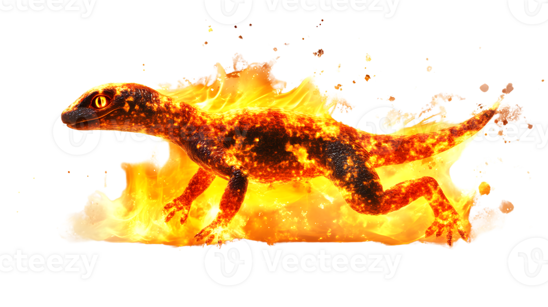 Fiery Lizard in Action A Dynamic Display of Flame and Movement Perfect for Fantasy Mythology png