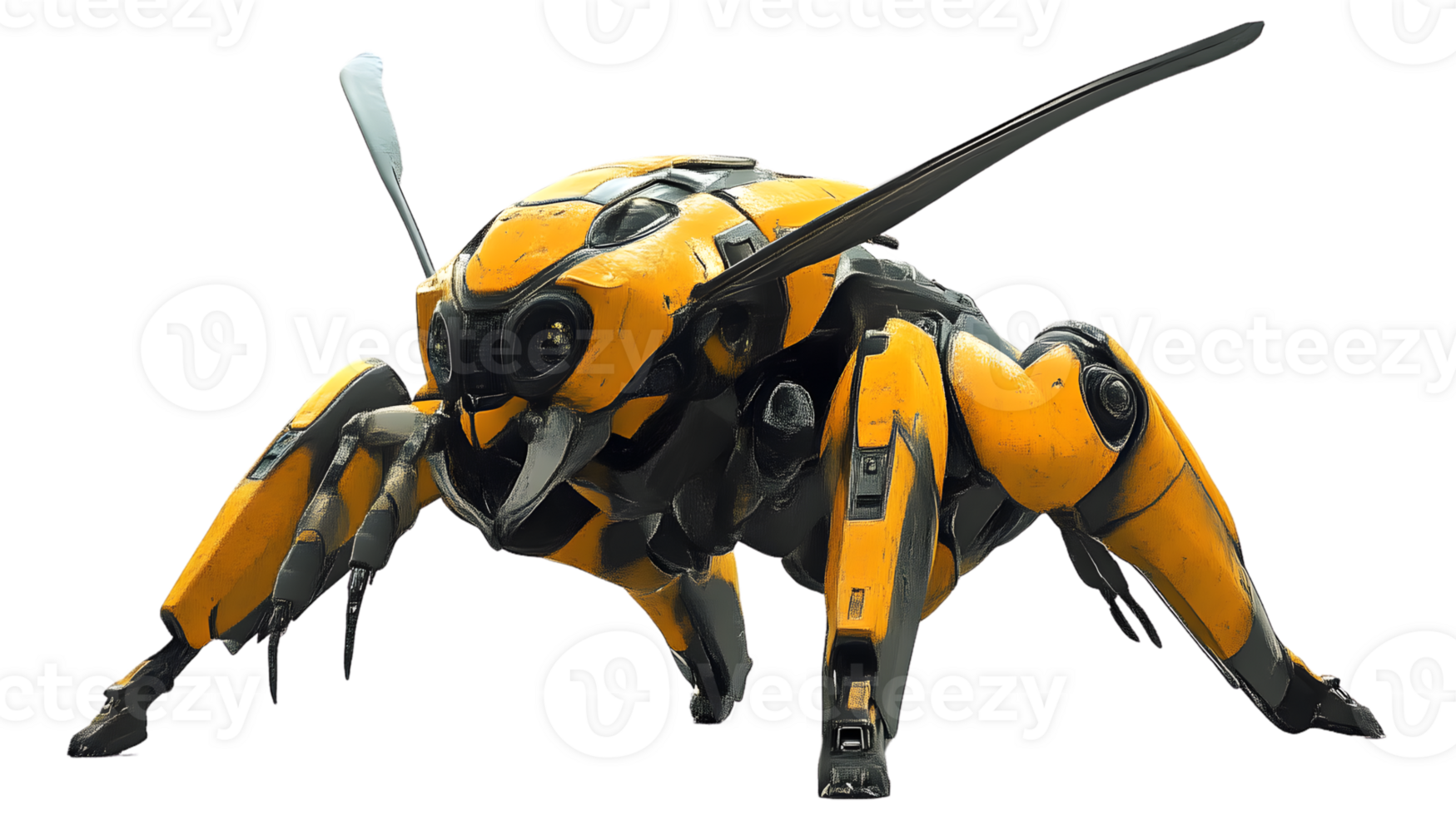 Futuristic Insectoid Robot with Mechanical Design and Yellow Black Color Scheme for Technology png