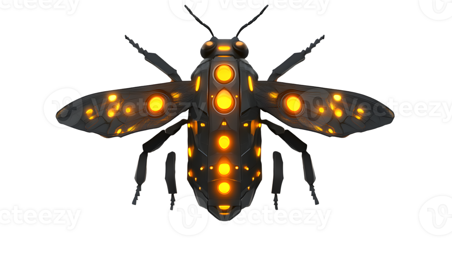 Futuristic Insect Design with Glowing Lights and Mechanical Elements for Technology and Science png