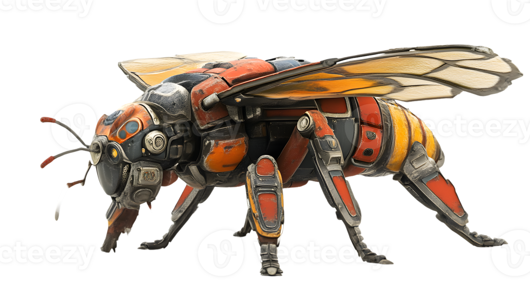 Futuristic Mechanical Insect with Detailed Design and Vibrant Colors for Technology and Science png