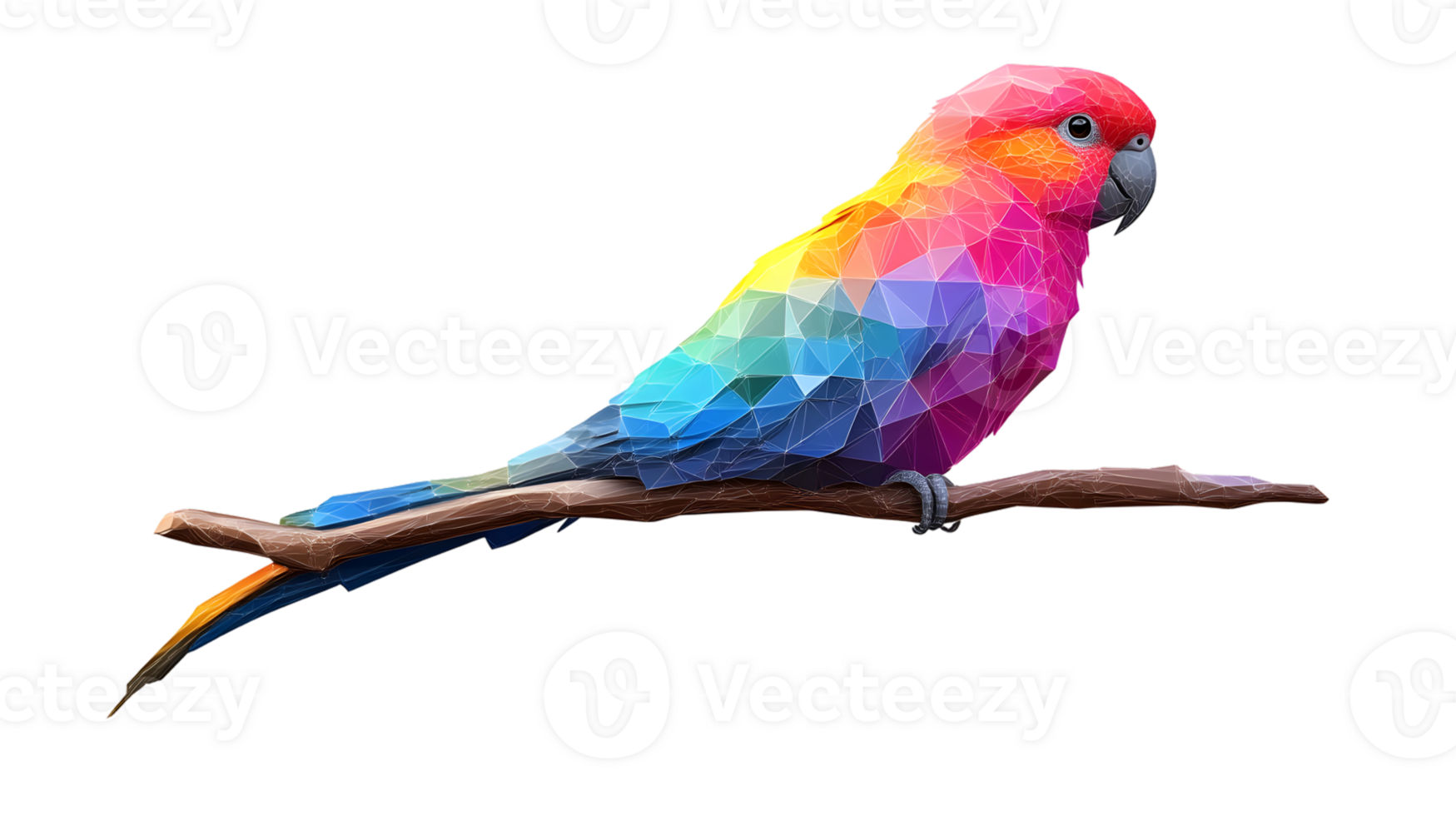 Geometric Parrot Art Vibrant Rainbow Colors on a Branch Perfect for Creative Designs and Deco png
