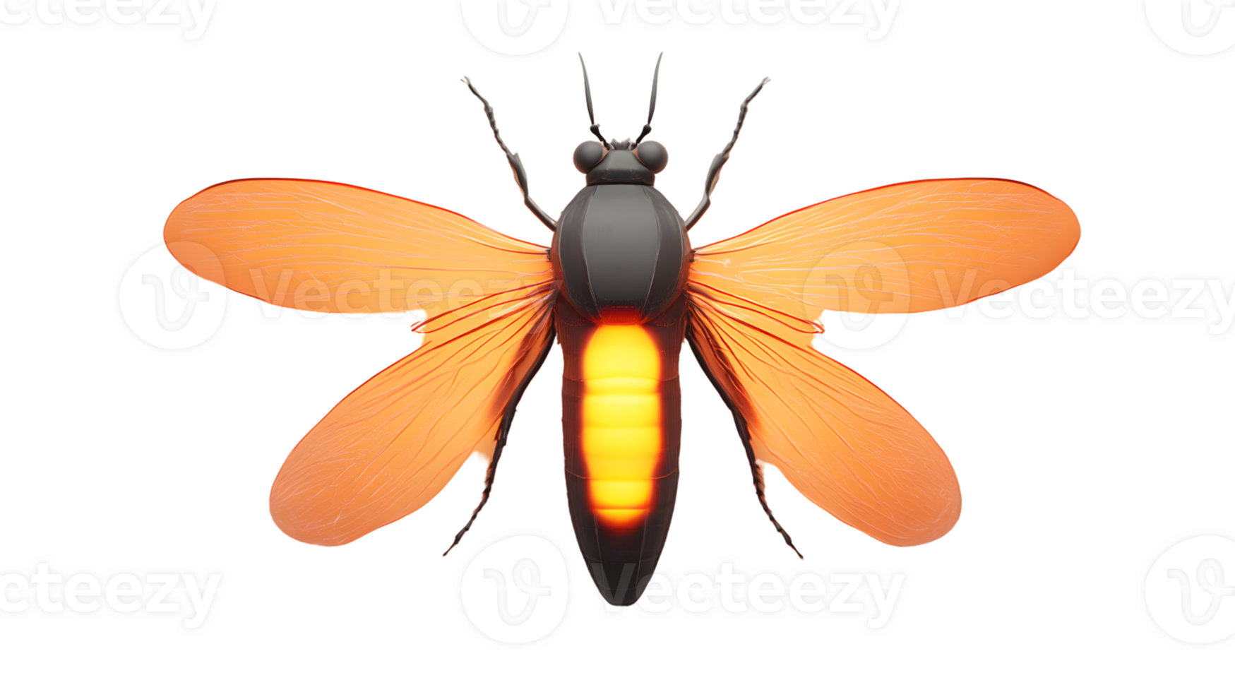 Glowing Insect with Orange Wings 3D Render Closeup View png