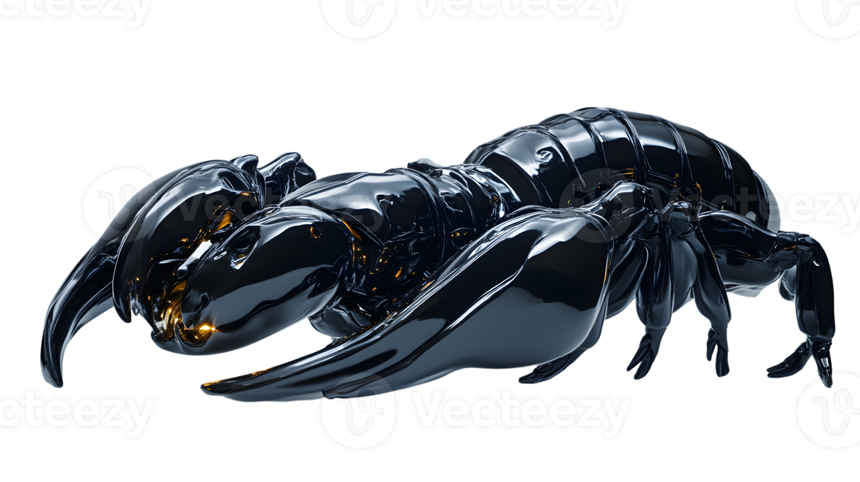 Glossy Black Insect Sculpture with Reflective Surface and Intricate Details png