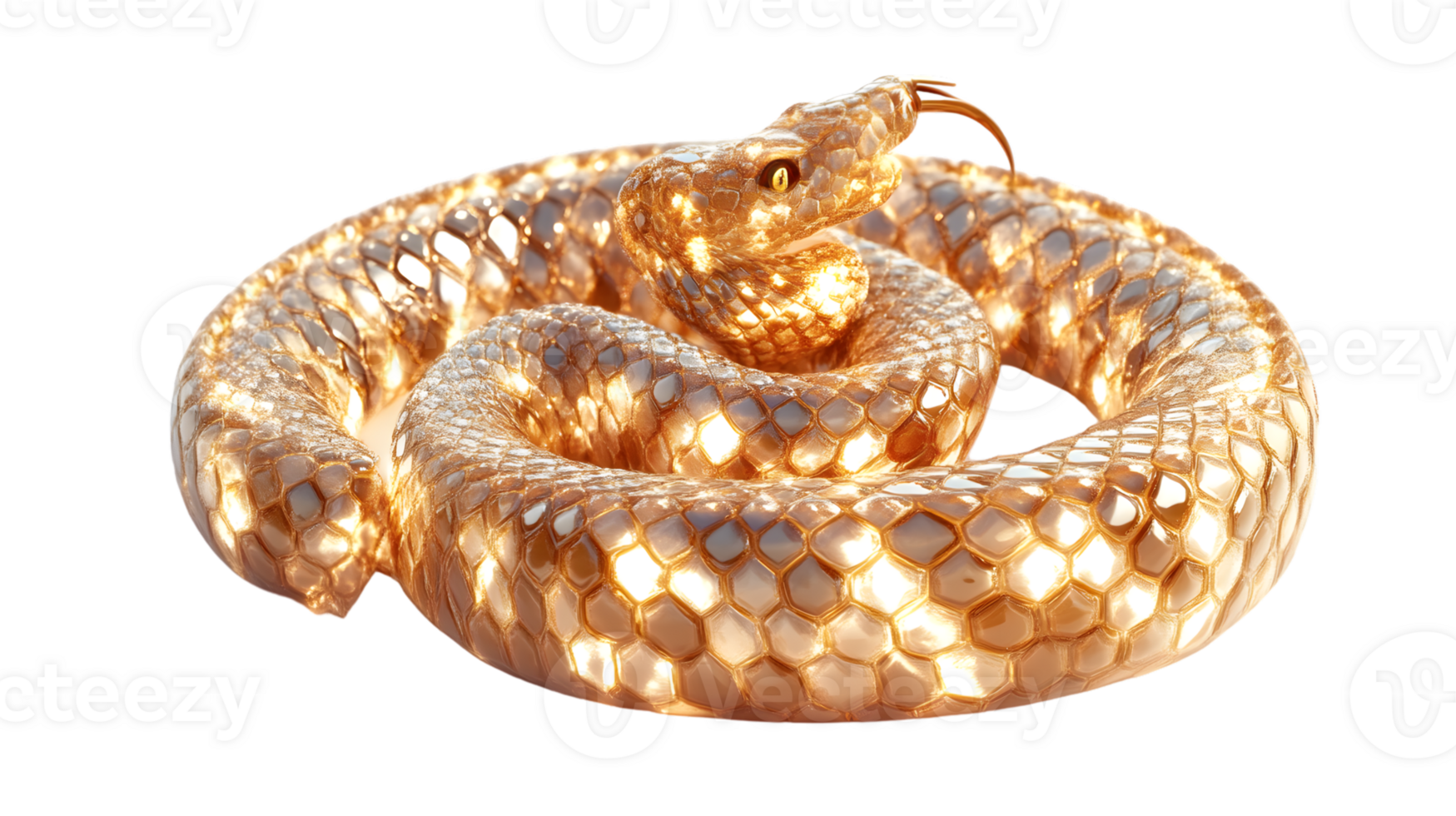 Golden Snake Reptile 3D Render Luxury Animal Scales Abstract Design Art Wildlife Shin png