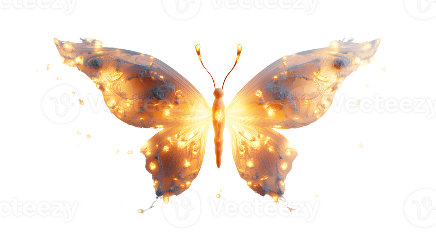 Illuminated Butterfly with Glowing Wings Fantasy Art Digital Illustration Mystical Creature png