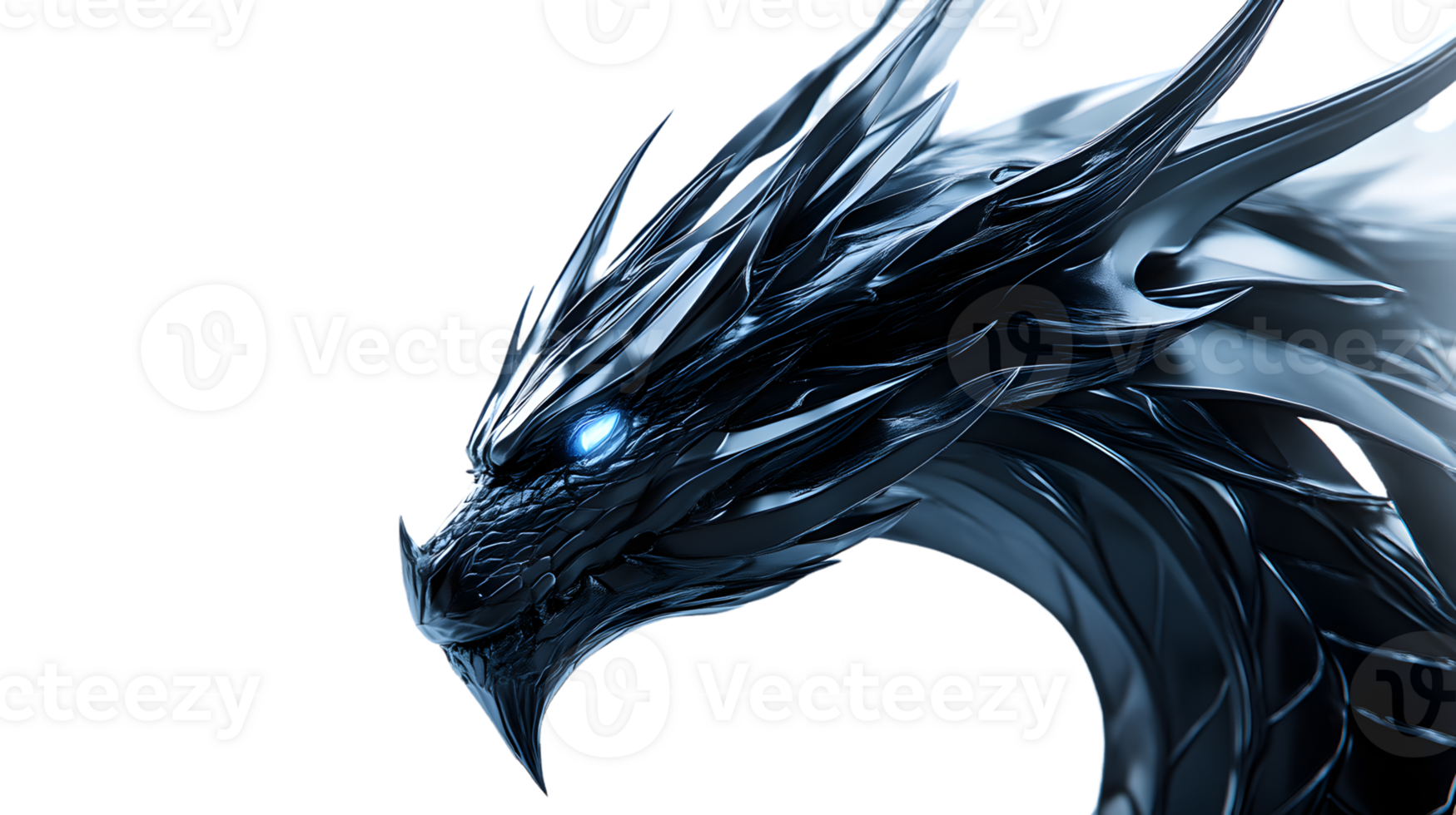 Metallic Dragon Head Fantasy Creature 3D Render Dark Background png