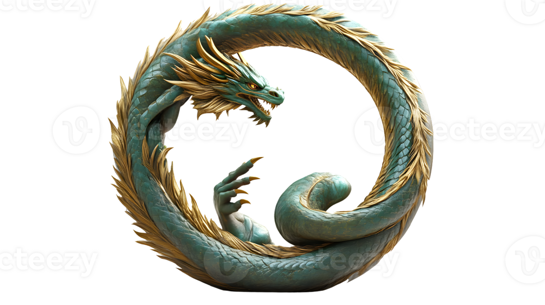 Mythical Serpent Coiled in a Circular Pose with Intricate Scales and Golden Accents Ideal for png