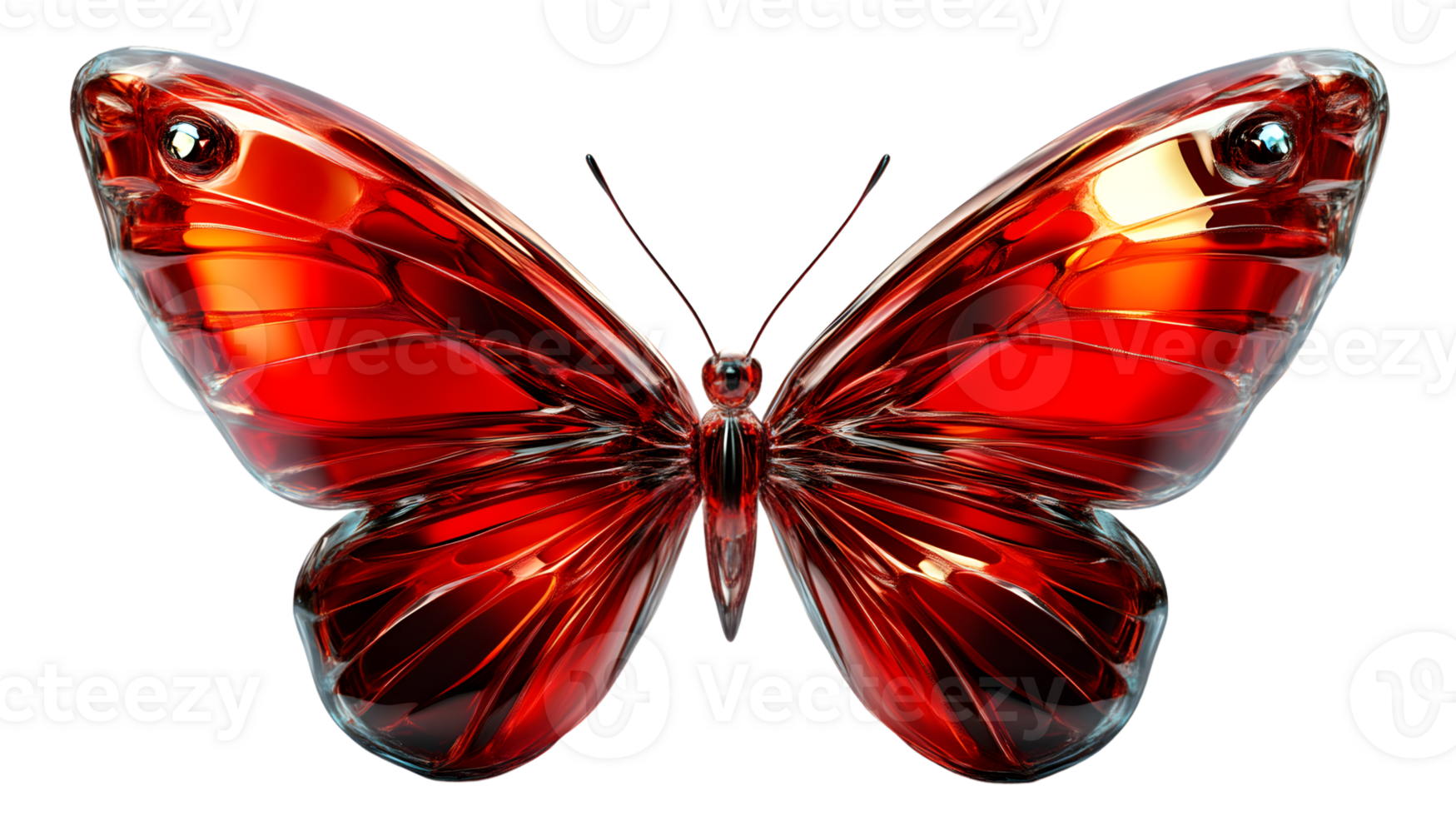 Red Glass Butterfly Abstract Insect Digital Art 3D Render Nature Inspired Design png