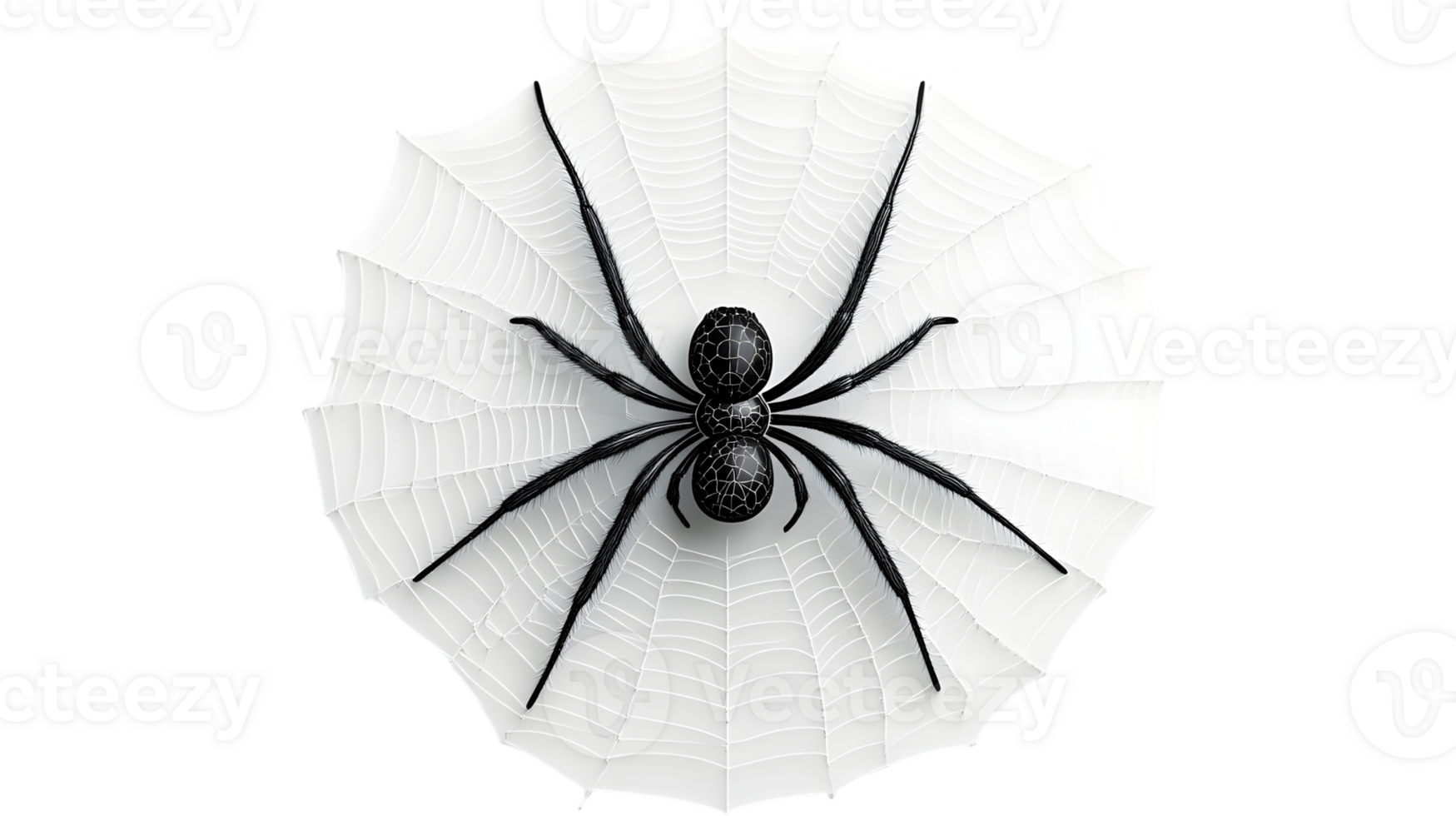 Spider on Web Detailed Illustration of a Black Spider in Its White Web Perfect for Halloween png