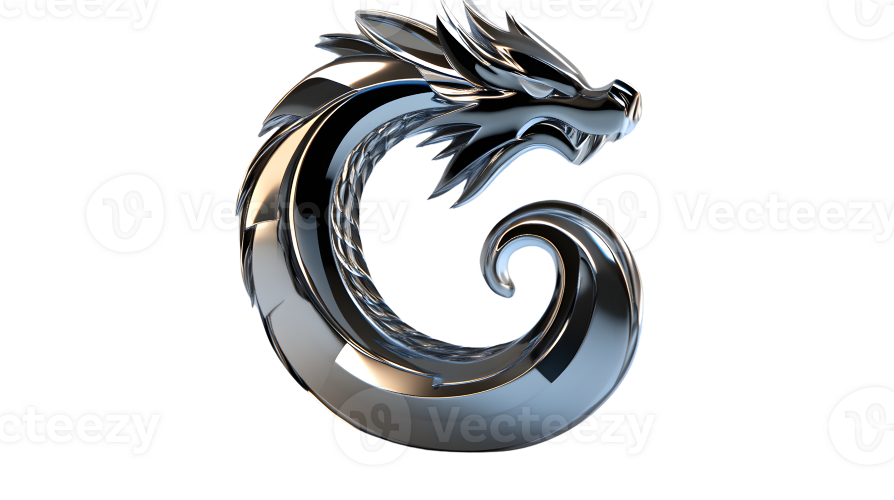 Stylized Metallic Dragon Logo with Intricate Design and Shiny Finish for Branding Marketing a png
