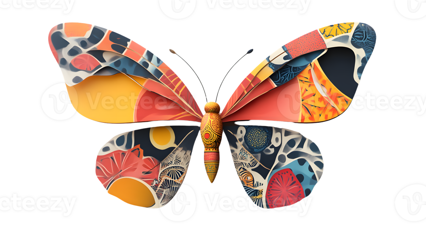 Vibrant Abstract Butterfly with Multicolored Wings and Intricate Patterns png