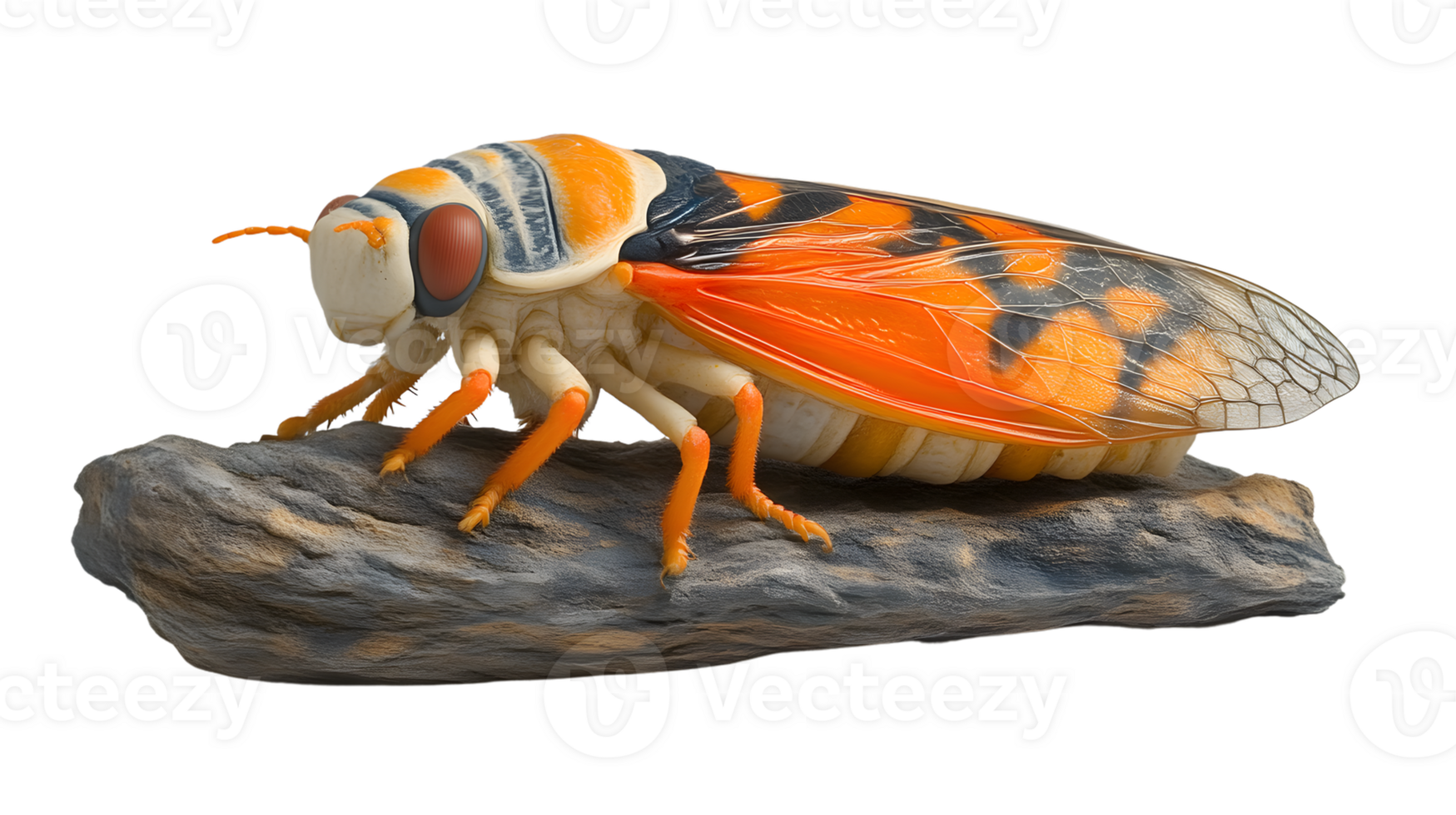 Vibrant Cicada Insect on Rock Detailed Macro Photography png