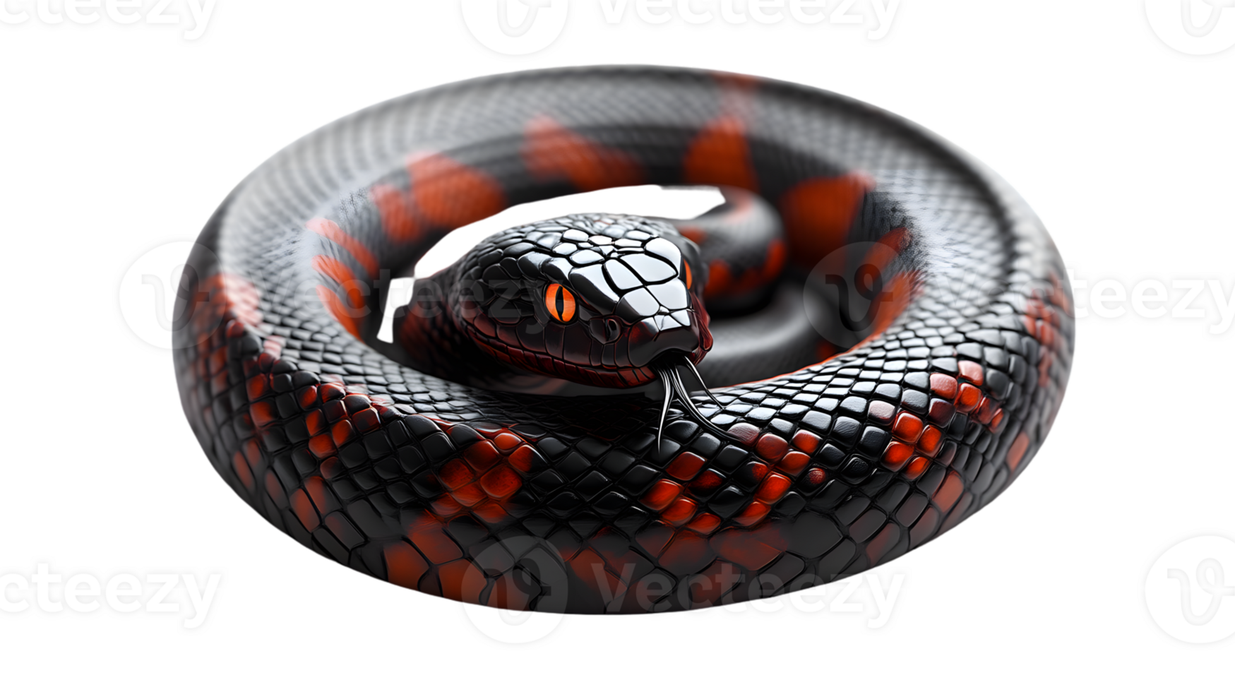 Vibrant Coiled Snake with Striking Red and Black Patterns Perfect for Wildlife Danger and Na png